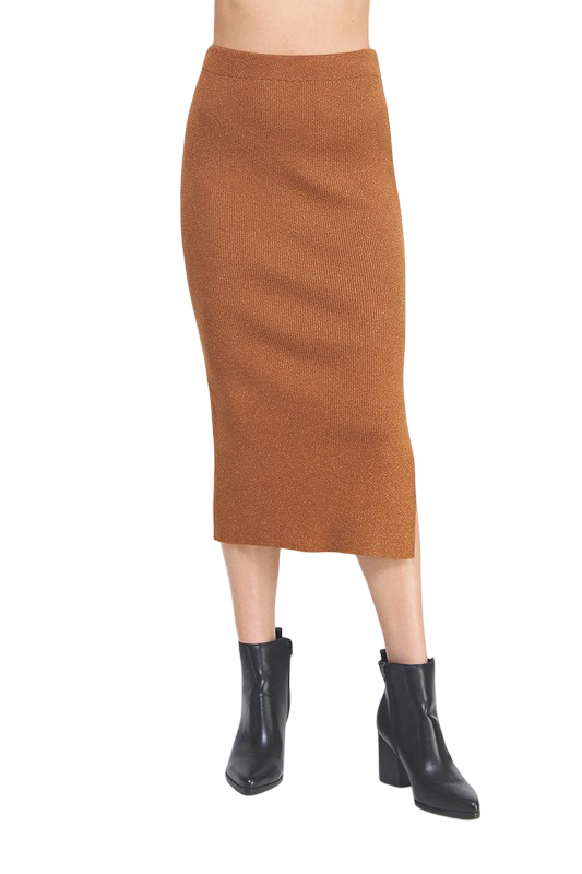 Apparel-Allie Rose Lurex Ribbed Long Pencil Skirt