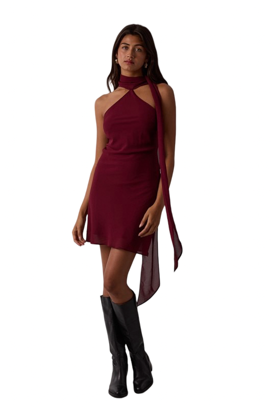 Sky to Moon Sheer Long Scarf Open Back Mini Dress