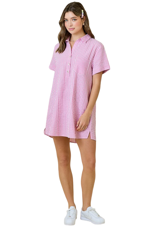 Day+Moon Seersucker Shirt Style Mini Dress
