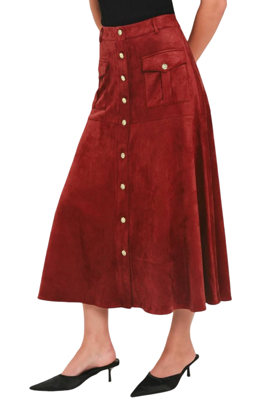 Flying Tomato Faux Suede Circle Midi Skirt