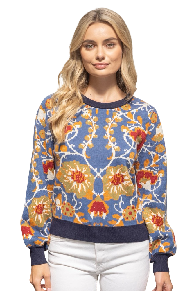 Apparel- VOY Floral and Animal  Print Sweater Top
