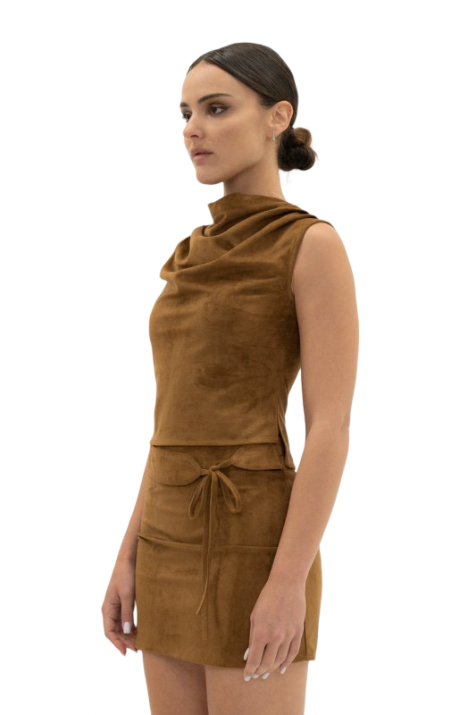 Fore Collection Cowl Neck Suede Sleeveless Top