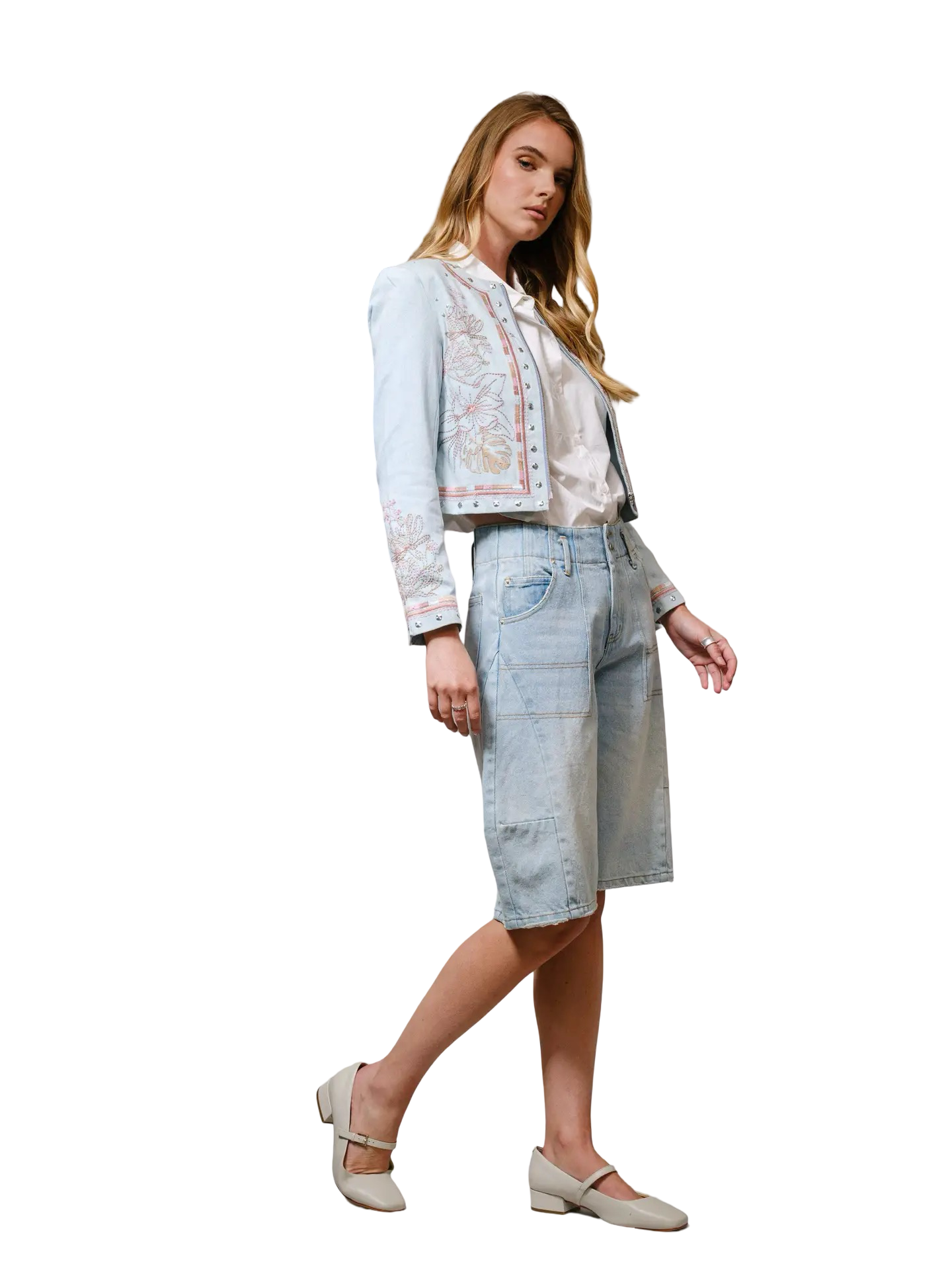 Apparel- Blue B. Embroidered Studded Jacket