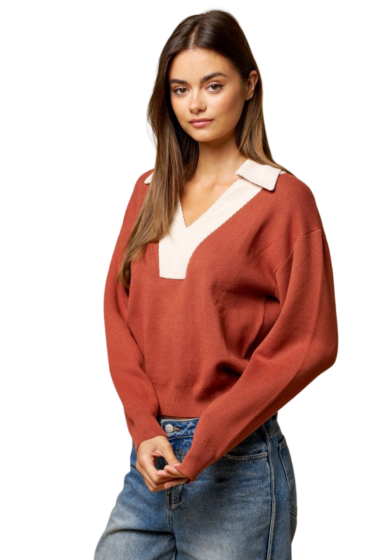 LALAVON Top de Suéter de Mezclilla con Cuello
