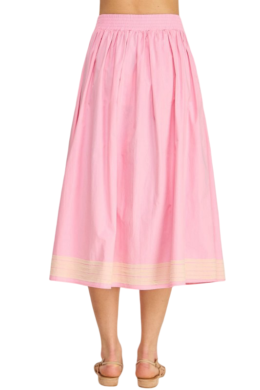 Apparel- Strut and Bolt Contrast Frayed Trim Detail Poplin Midi Skirt