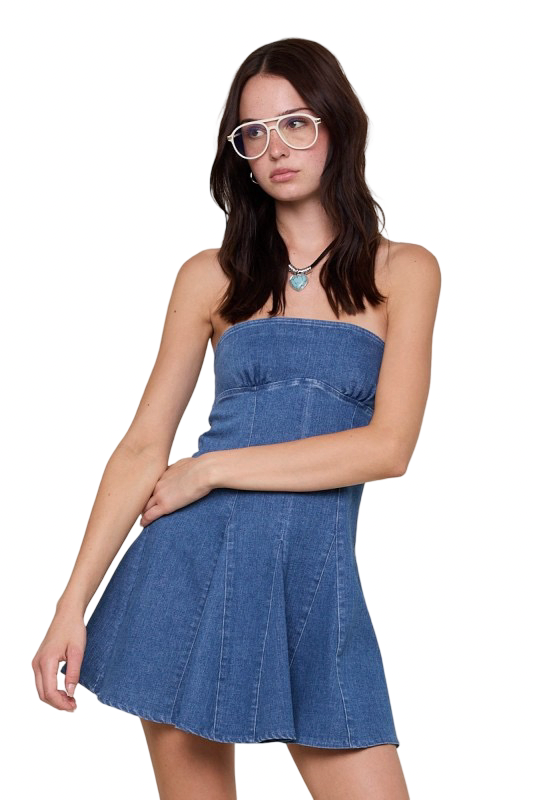 Sky to Moon Strapless Hook and Eye Denim Mini Dress