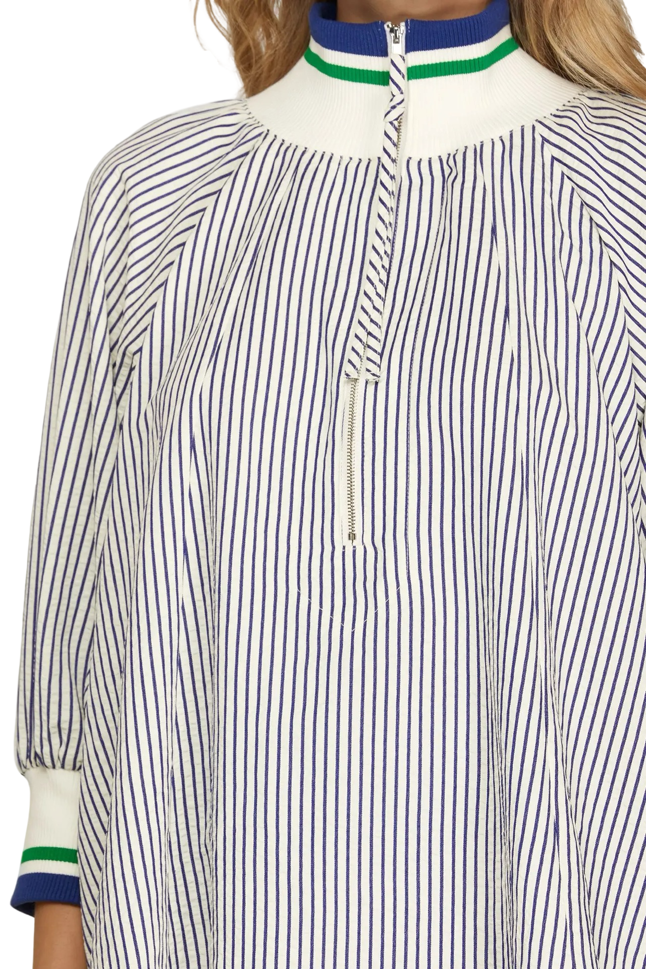 She+Sky 3/4 Sleeve Zip Down Contrast Blouse Top