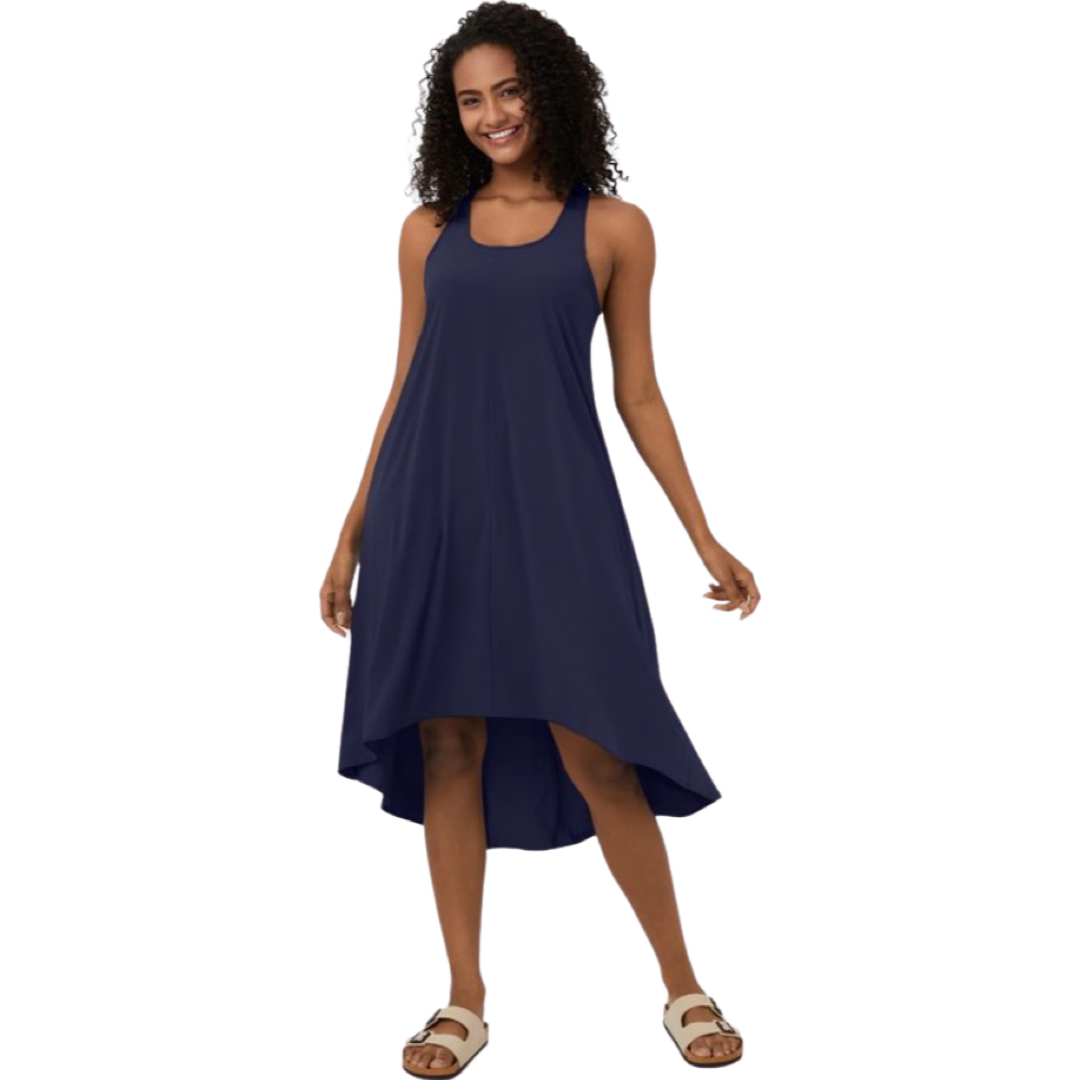 Apparel- Halara Breezeful* Backless Racerback Side Pocket High Low Midi  Dress