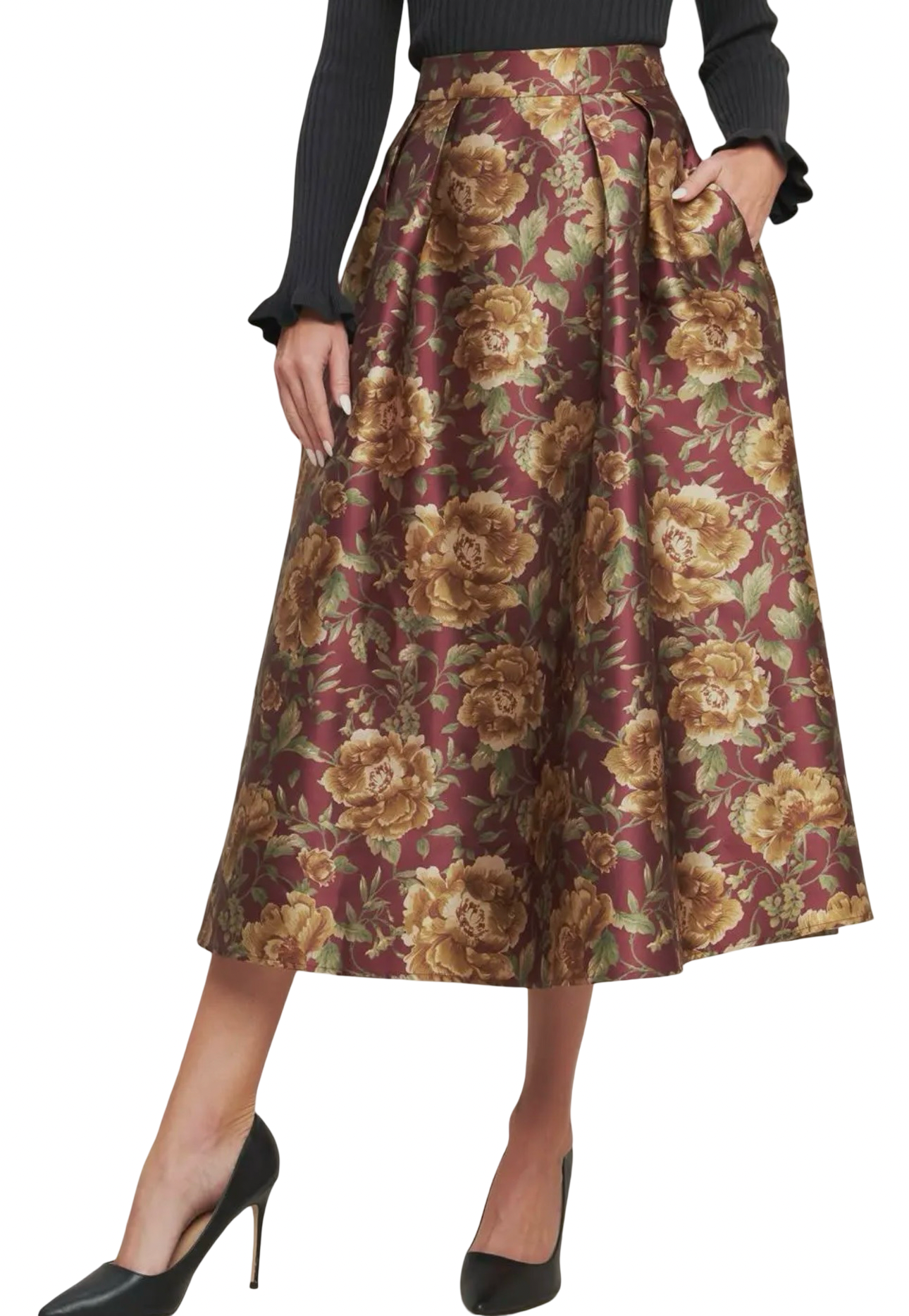 Apparel- Flying Tomato Pattern Woven Full Midi Skirt