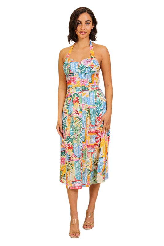 Apparel- Timing Tropical Hues Airflow Midi Dress