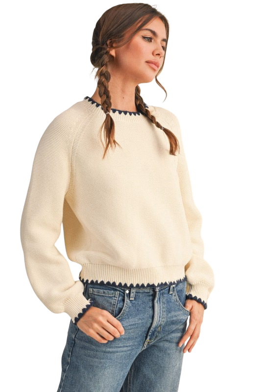 Apparel- En Merci Contrast Stitch Long Sleeve Sweater Top