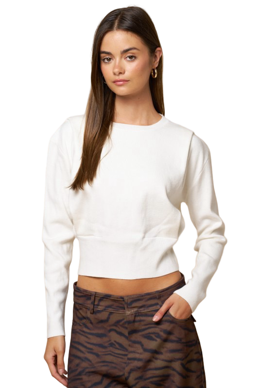 LALAVON Cropped Crew Neck Knit Sweater