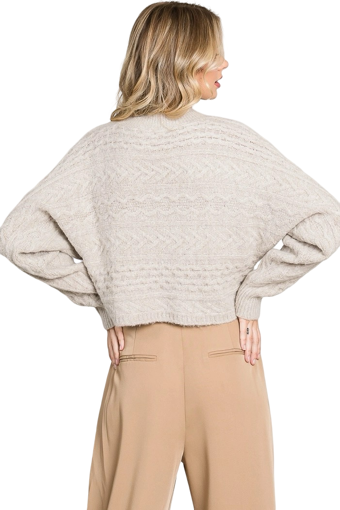 Apparel-Allie Rose Geometric Mock Neck Sweater Top