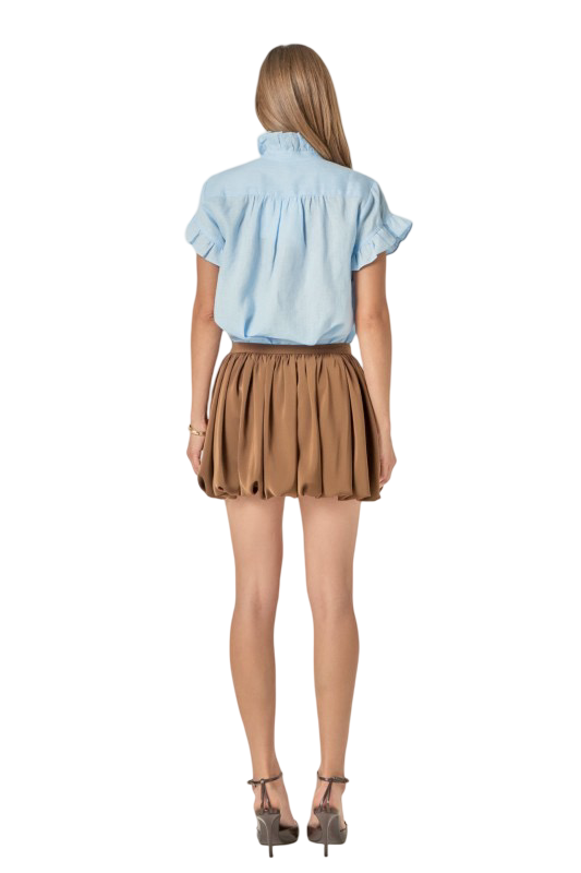 English Factory Light Blue Linen Ruffled Blouse Shirt