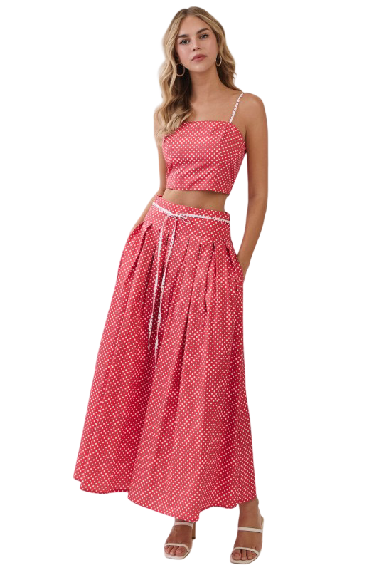 TCEC Pleated Polka Square Neck Crop Top