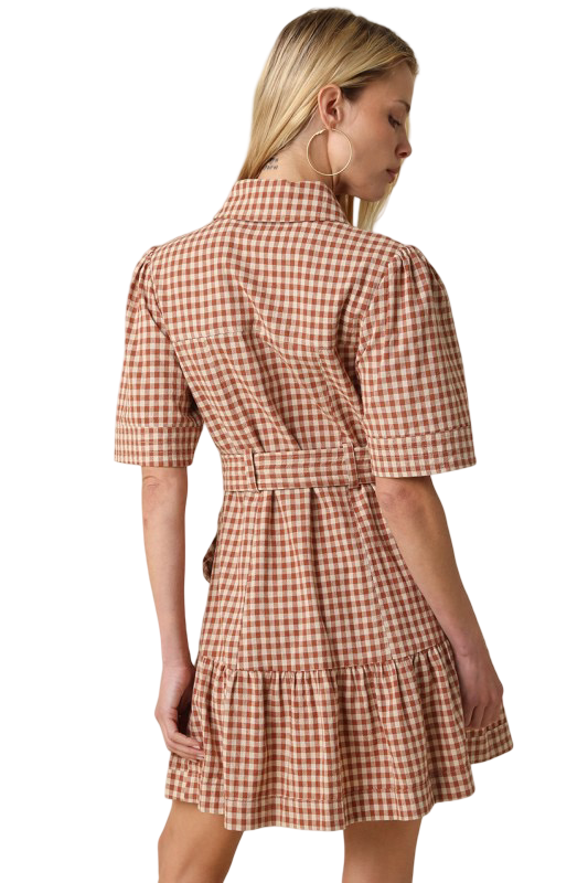 Olivaceous Erika Checkered Belted Mini Dress