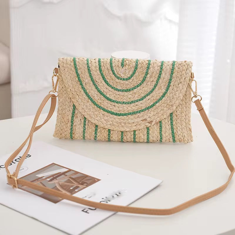 Striped Straw Summer Clutch/ Crossbody