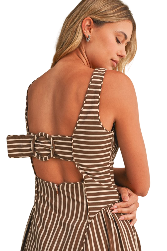 Klesis Striped Back Buckle Detail Midi Dress