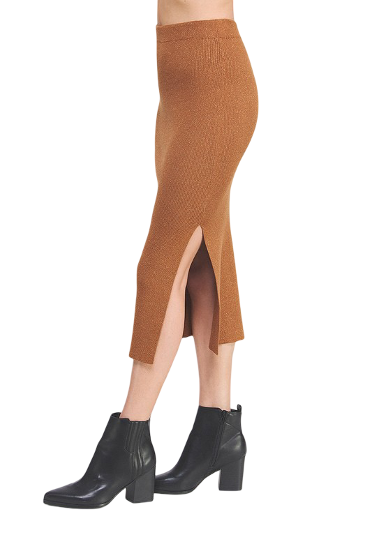 Apparel-Allie Rose Lurex Ribbed Long Pencil Skirt