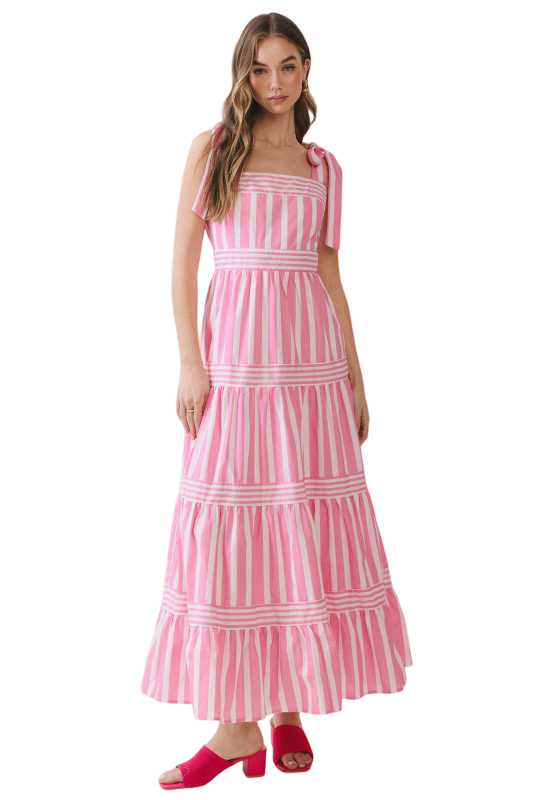 TCEC Tie Straps Striped  Maxi Dress