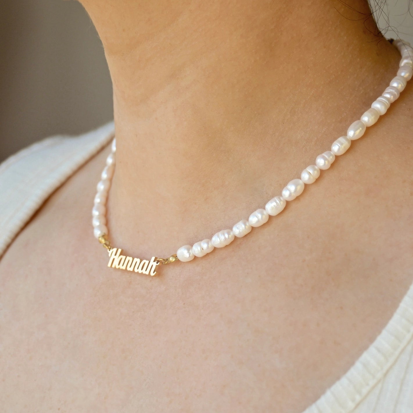 Necklaces- 18k Pearl Personalized Name Necklace