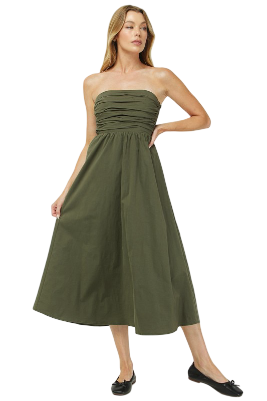 Needii Strapless Ruched Bodice Maxi Dress