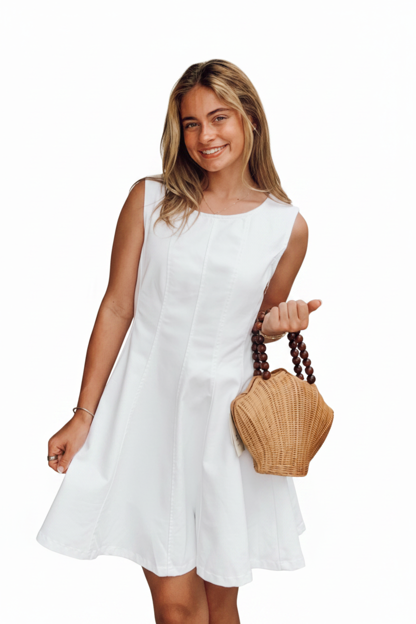 Story On Flared Scoop Neck Zip Back Mini Dress