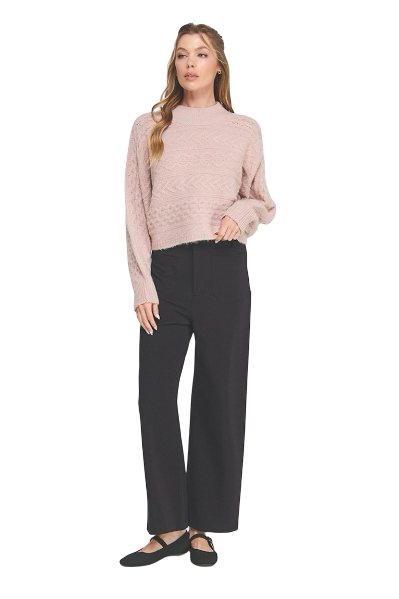 Apparel-Allie Rose Geometric Mock Neck Sweater Top