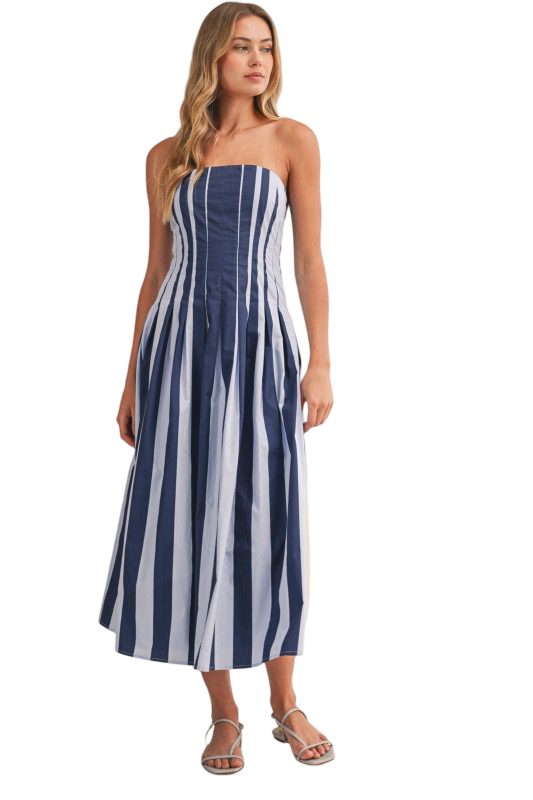 Klesis Strapless Pleated Flared Midi Dress
