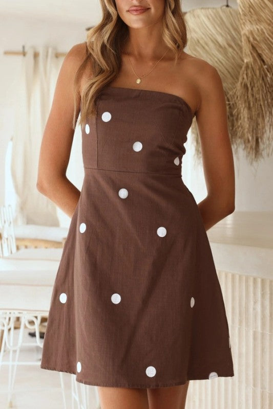 Sundayup Polka Dot Strapless Mini Dress