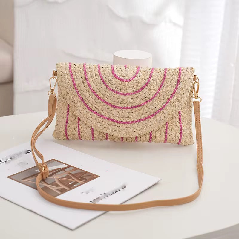Striped Straw Summer Clutch/ Crossbody