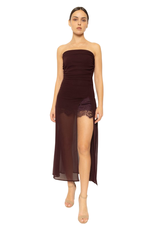 Fore- Strapless Satin and Sheer Mini & Maxi Dress