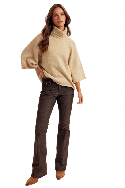 Hem and Thread Mini Cable Detail Turtleneck Sweater Top