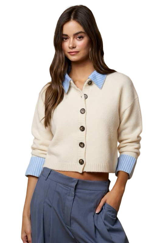 LALAVON Striped Button Down Sweater Cardigan Top