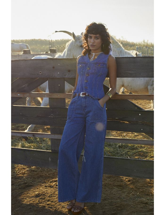 Apparel- Molly Bracken Wide Leg Blue Denim Pants
