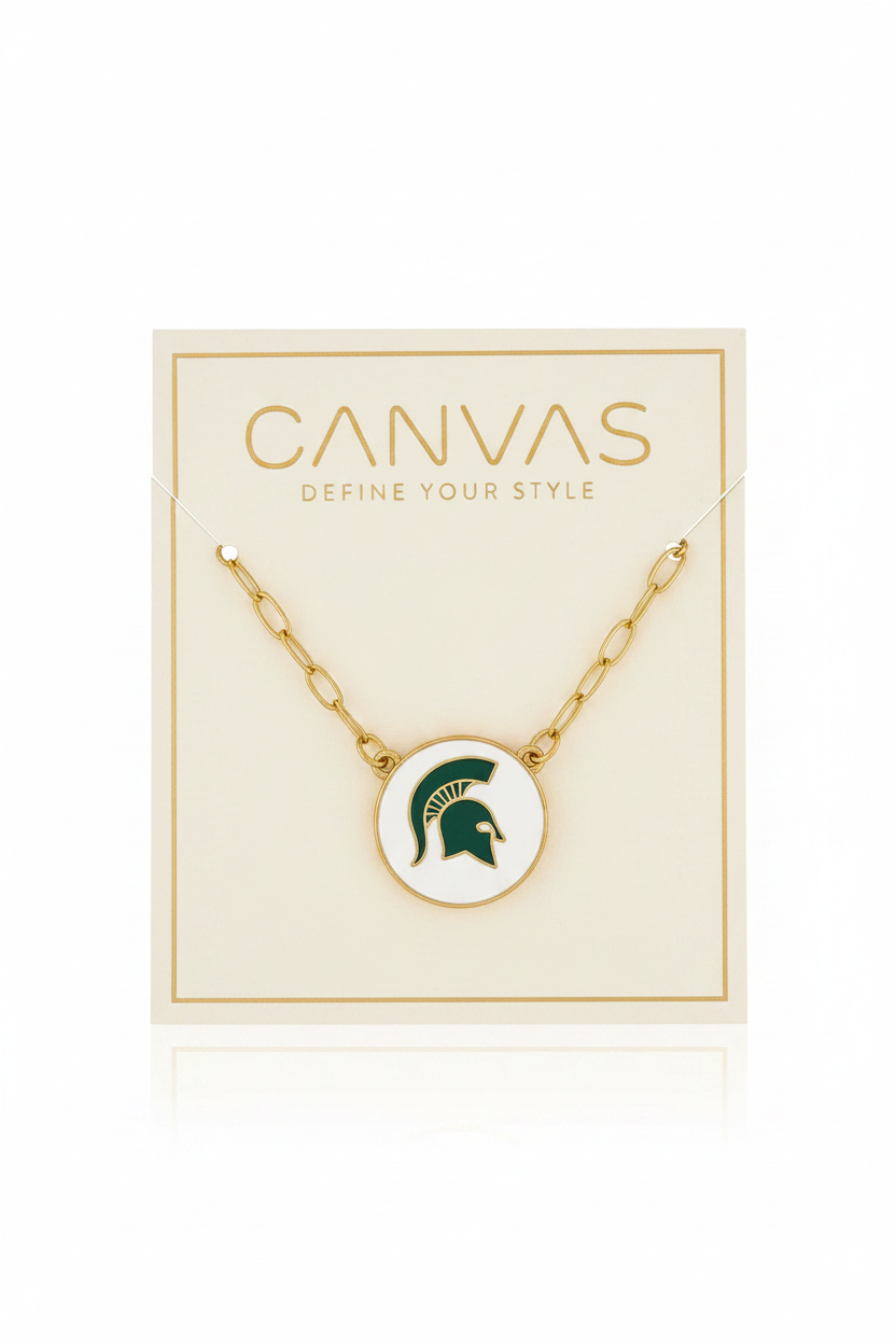 Necklace- Canvas Game Day Michigan State Logo Necklace