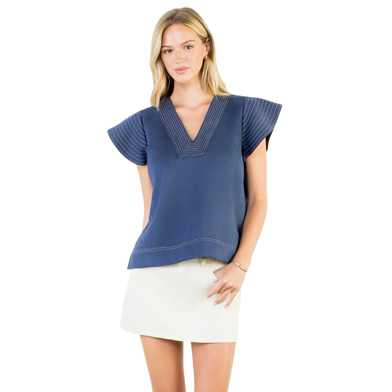 Apparel- THML Flutter Sleeve Suede V Neck Top