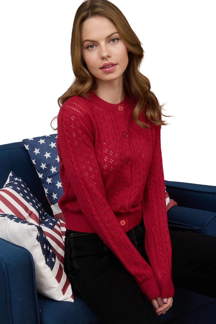 Apparel- The Workshop Cable Knit Long Sleeve Button Down Cardigan Top