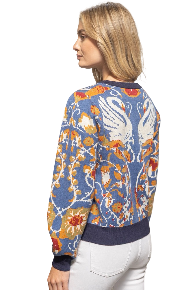 Apparel- VOY Floral and Animal  Print Sweater Top