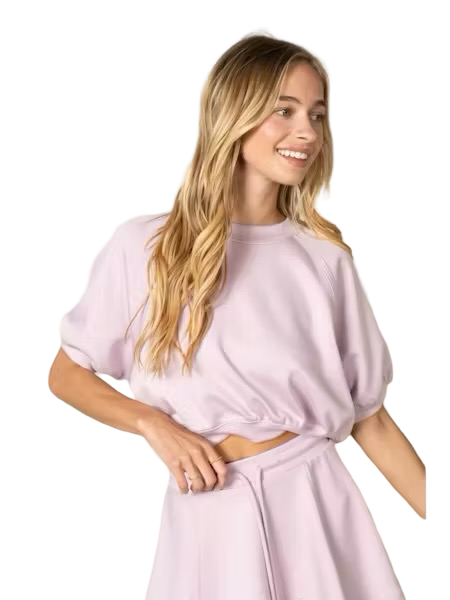 LaBiz Neoprene Cropped Raglan Short Sleeve Sweatshirt