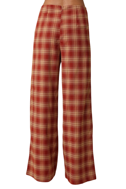 Olivaceous Scarlet Plaid Wide Leg Pants