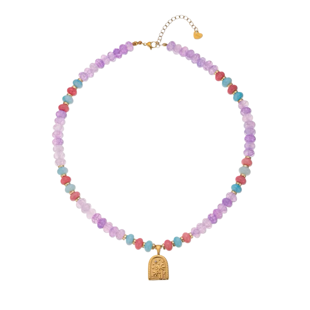 Necklaces- Boho Natural Stone Necklace with Palm Tree Pendant
