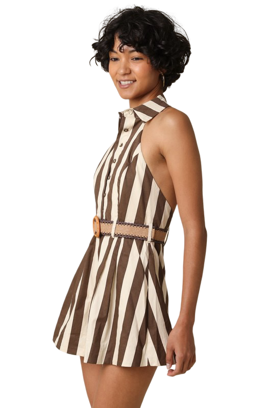 Olivaceous Sienna Striped Halter Romper