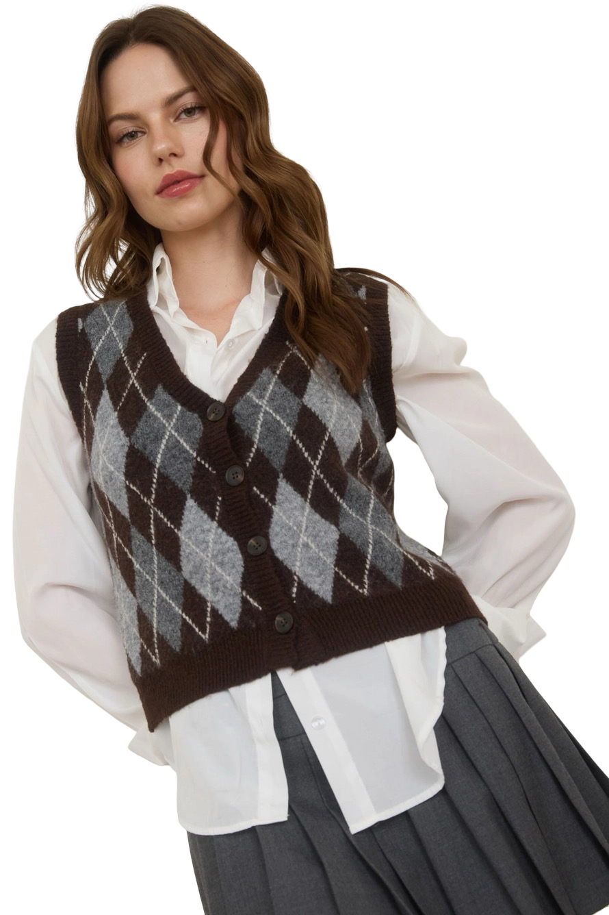 Apparel- The Workshop Argyle Sweater Vest Top