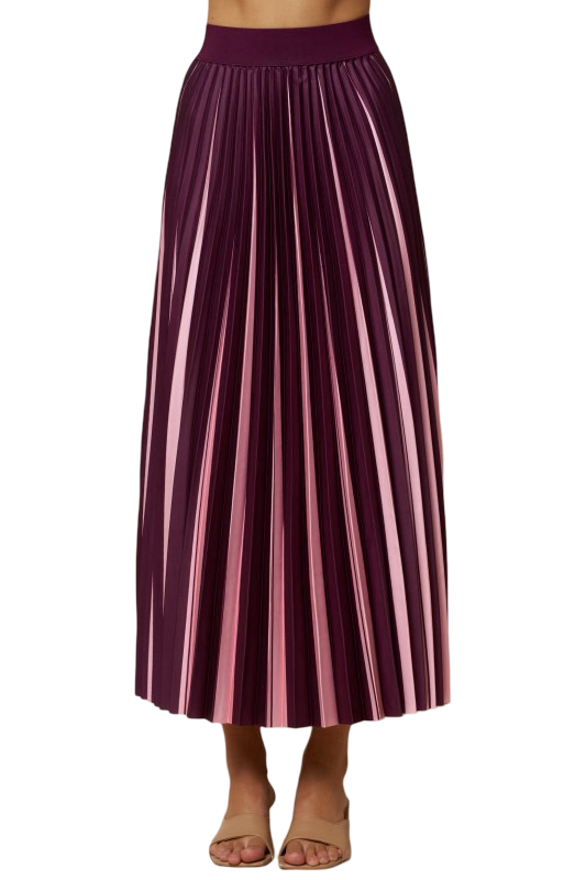 LALAVON Two Toned Pleated Satin Maxi Skirt