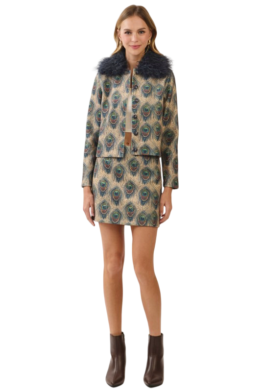 TCEC Peacock Pattern Mini Skirt
