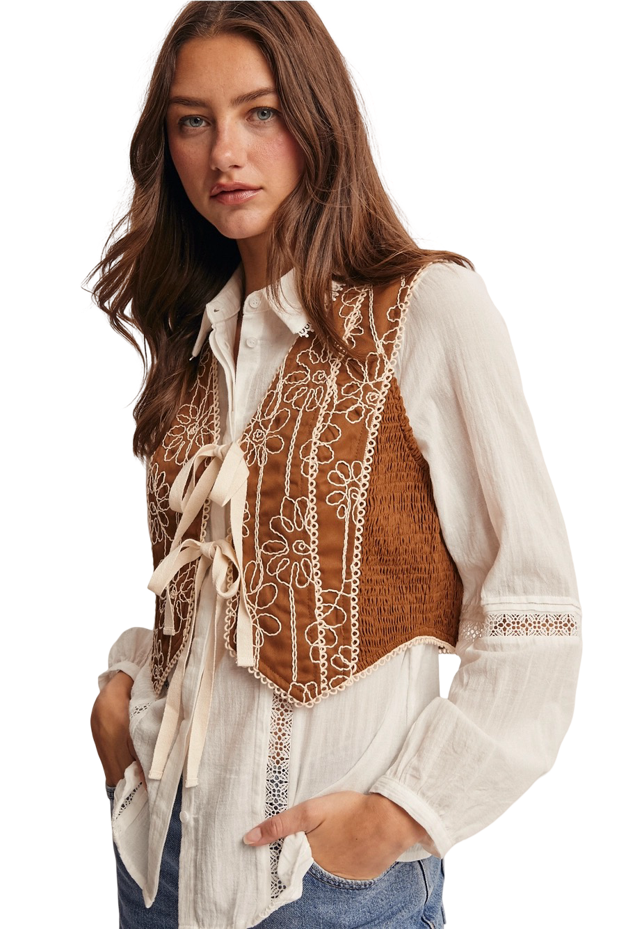 Apparel- Forte Boho Front Tie Vest Top