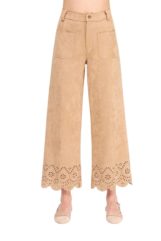 Apparel-Allie Rose Suede Laser Cut Wide Leg Pant