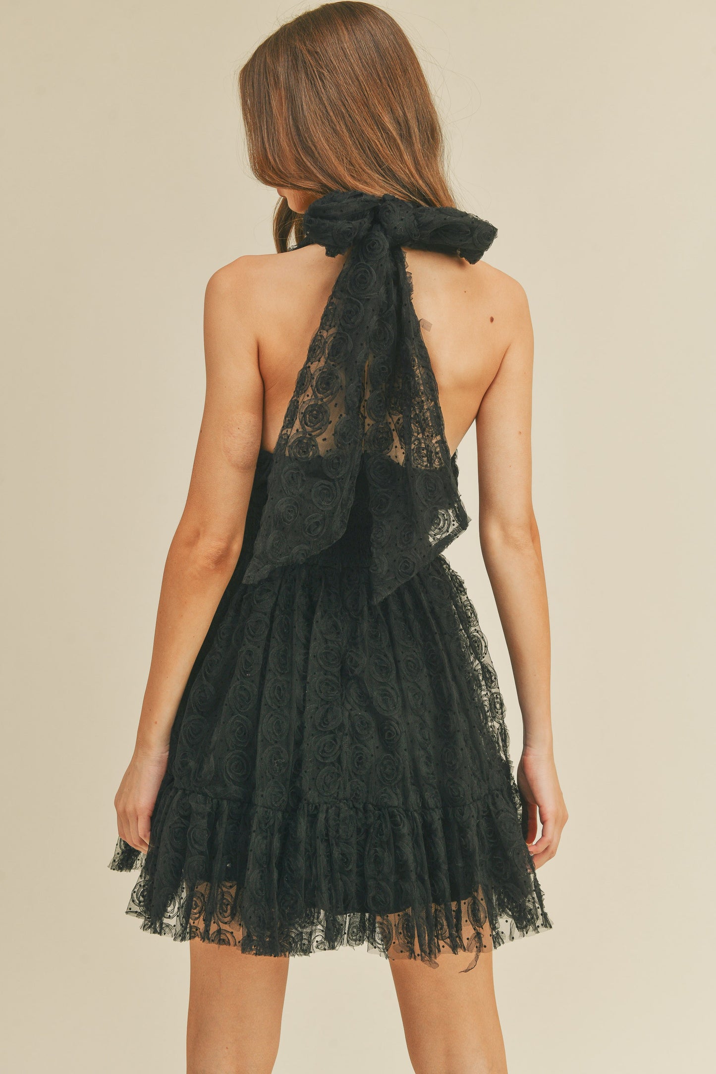 Apparel- Mabel Rose Textured Halter Mini Dress