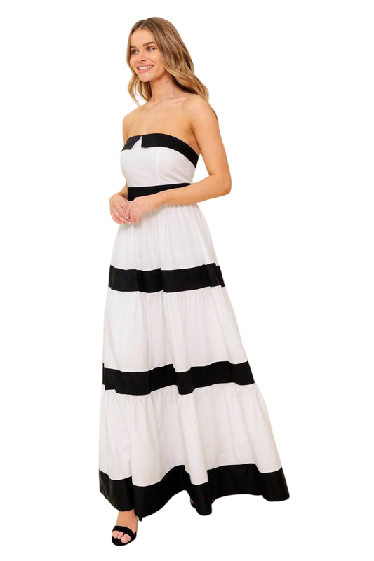 Flying Tomato Color Block Strapless Maxi Dress